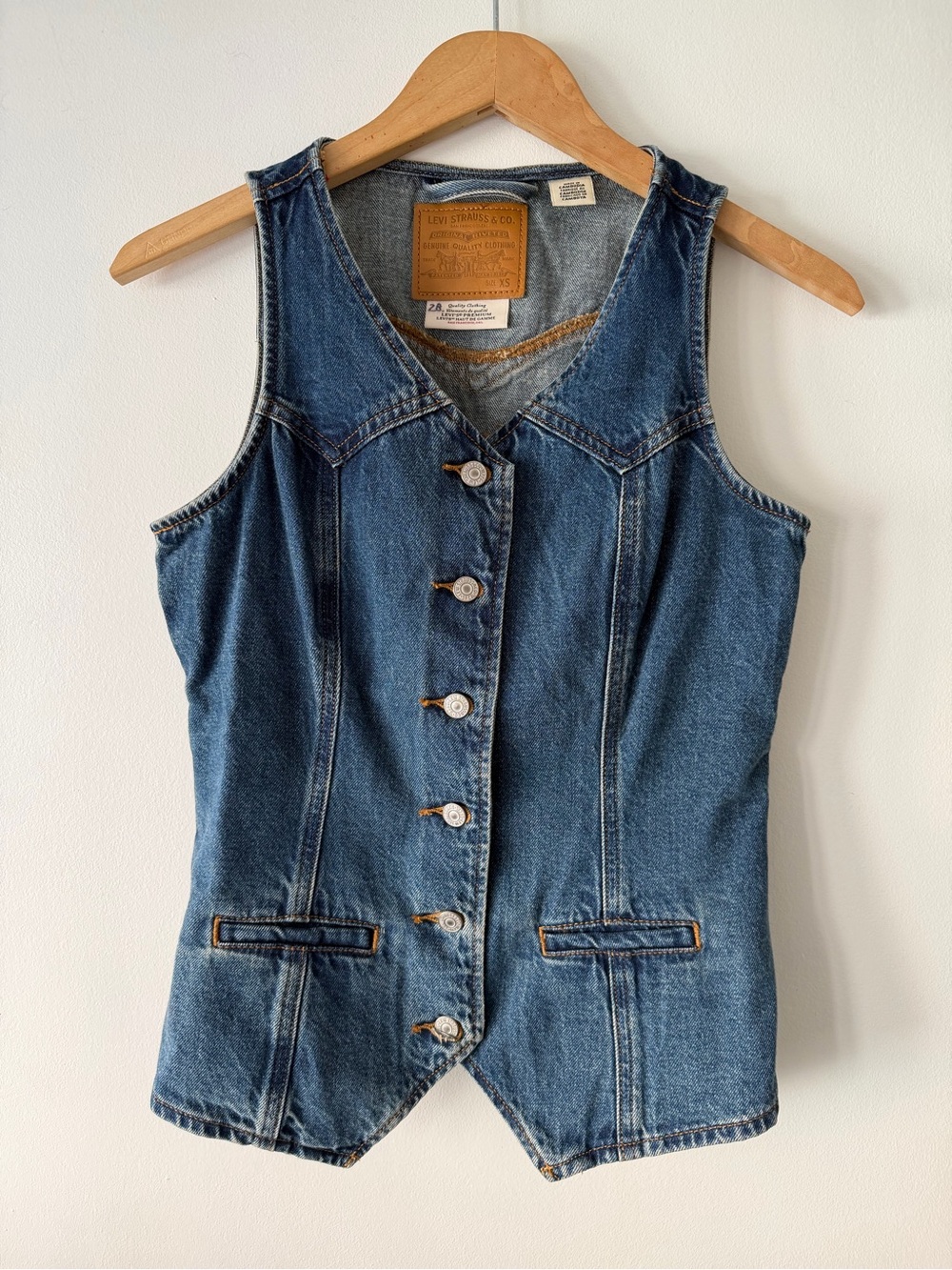 Levi's Medium Blue Denim Vest with Leather Patch